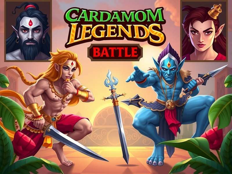 Cardamom Legends Battle game artwork featuring Indian mythological characters